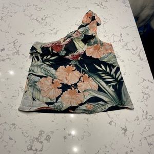 Ann Taylor one shoulder blouse, tropical floral print, size medium